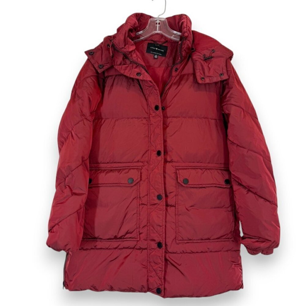 Lucky Red Puffer Jacket Hooded Parka Outerwear Warm Medium